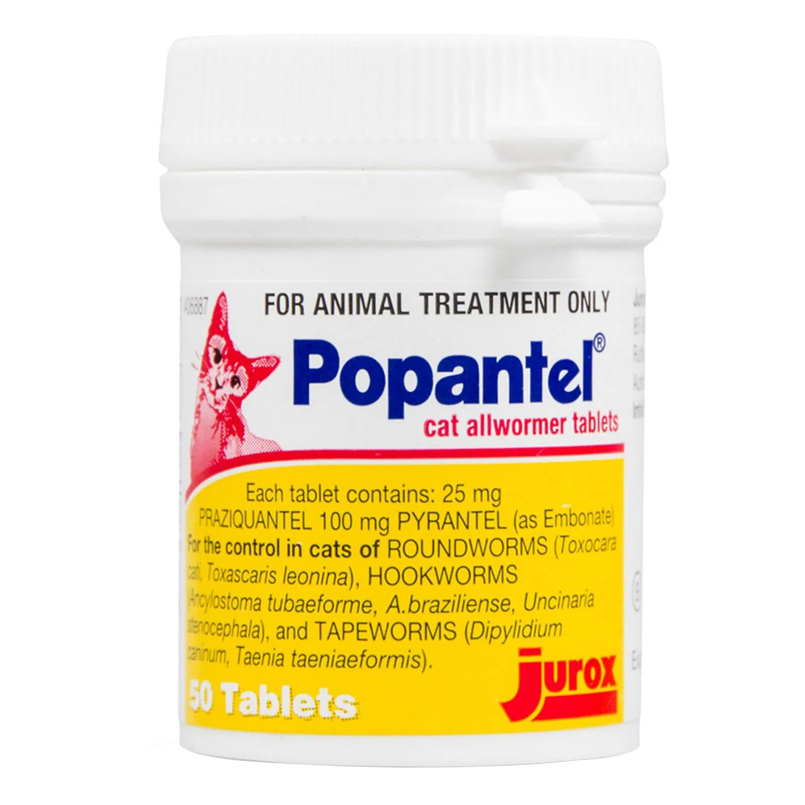 Popantel cat all wormer tablets container with Jurox branding on a white background at Pet Servo