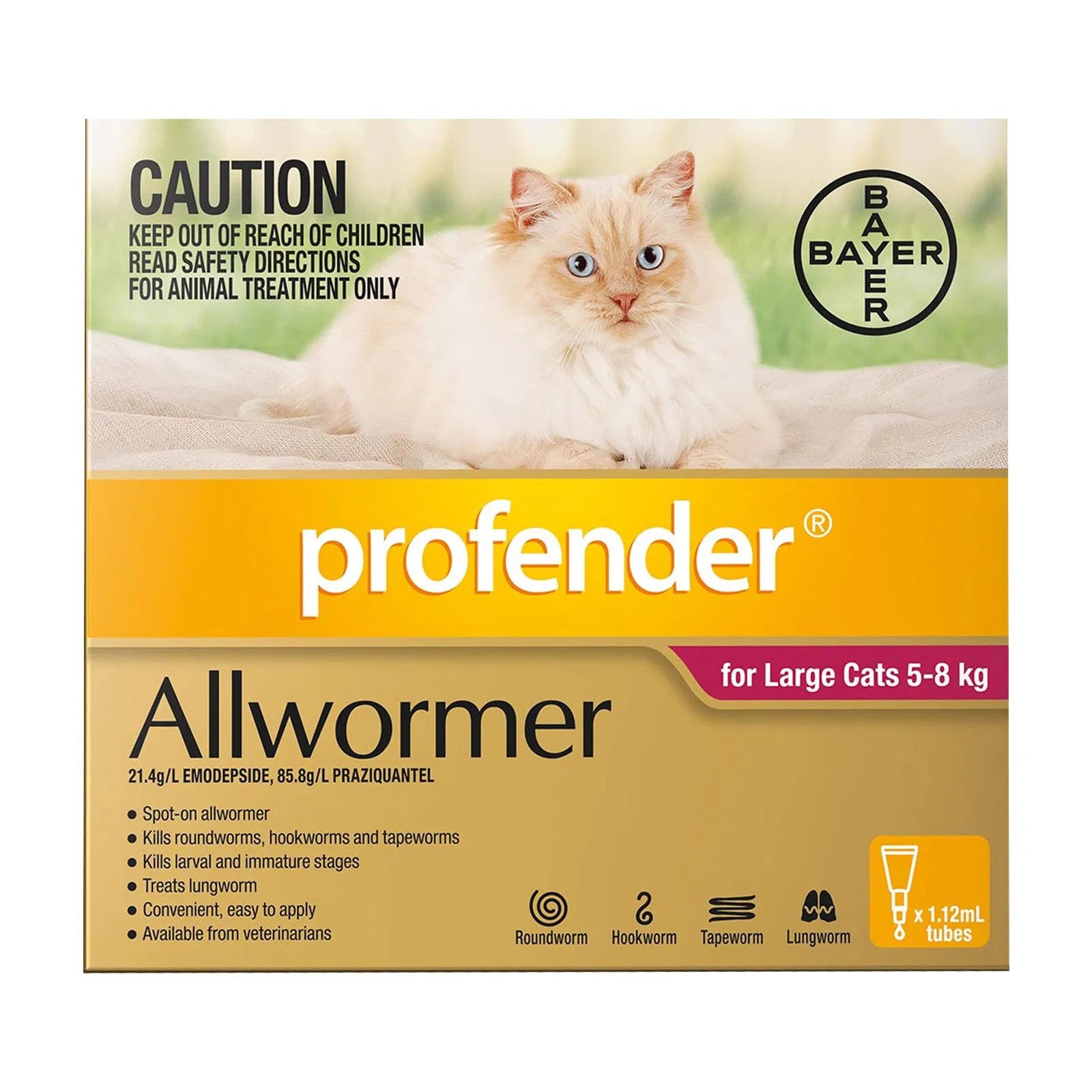 Profender allwormer packaging for large cats with a cat on the label at  Pet Servo