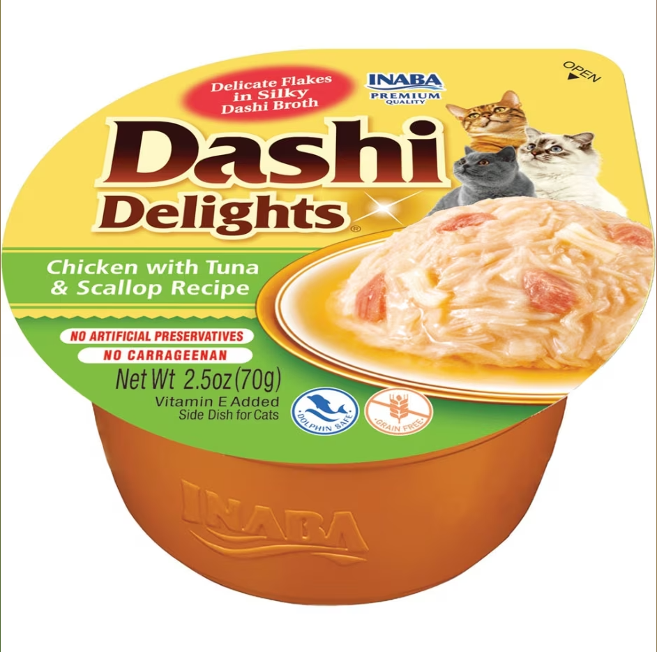 Inaba CUP DASHI DELIGHTS CHICKEN WITH TUNA & SCALLOP RECIPE 70 g. (35 g. x 2) at Pet Servo