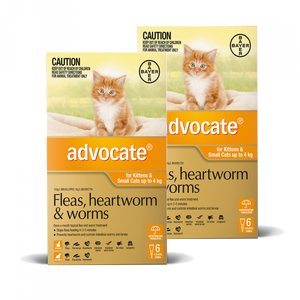 Two boxes of Advocate for kittens with a cat illustration on a white background at Pet Servo.