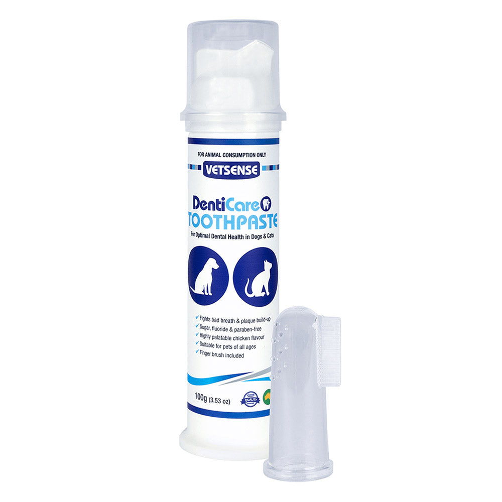 Vetsense DentiCare toothpaste for pets on a white background at Pet Servo